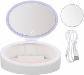 Portable Led Makeup Mirror with Storage Box High Definition Reflectivity Compact Design for Travel for Cosmetics Organization Smart Sensor Natural Light