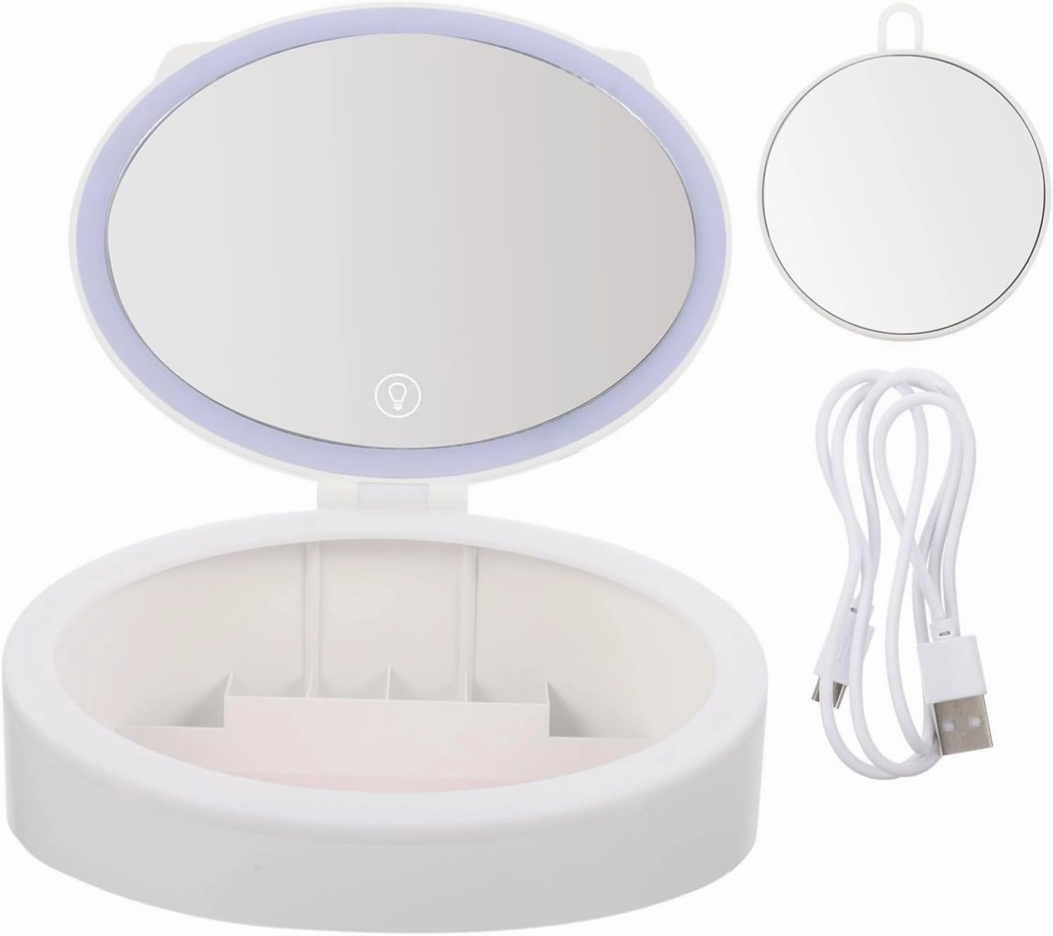 Portable Led Makeup Mirror with Storage Box High Definition Reflectivity Compact Design for Travel for Cosmetics Organization Smart Sensor Natural Light