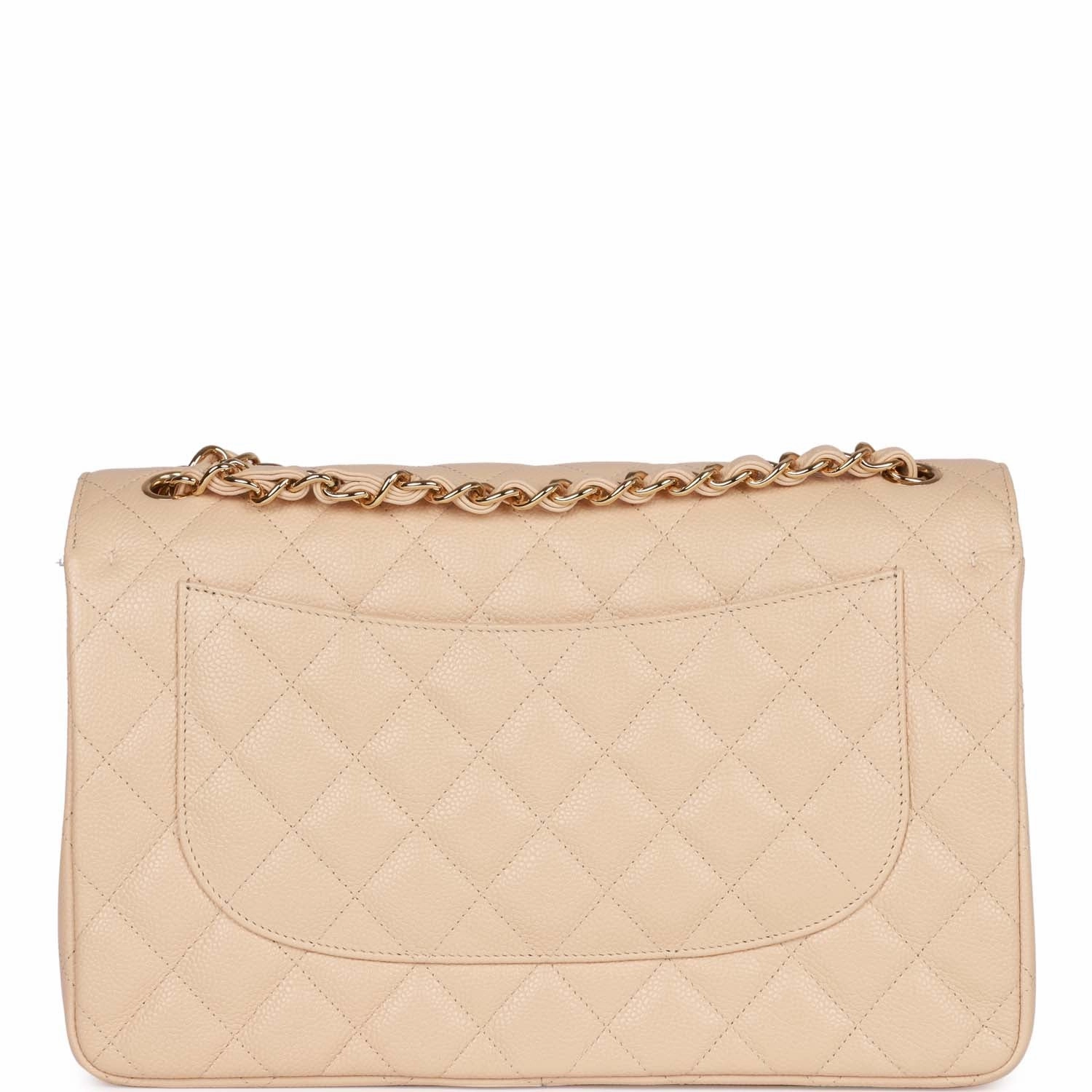 Pre-owned Chanel Jumbo Classic Double Flap Bag Beige Caviar Gold Hardware