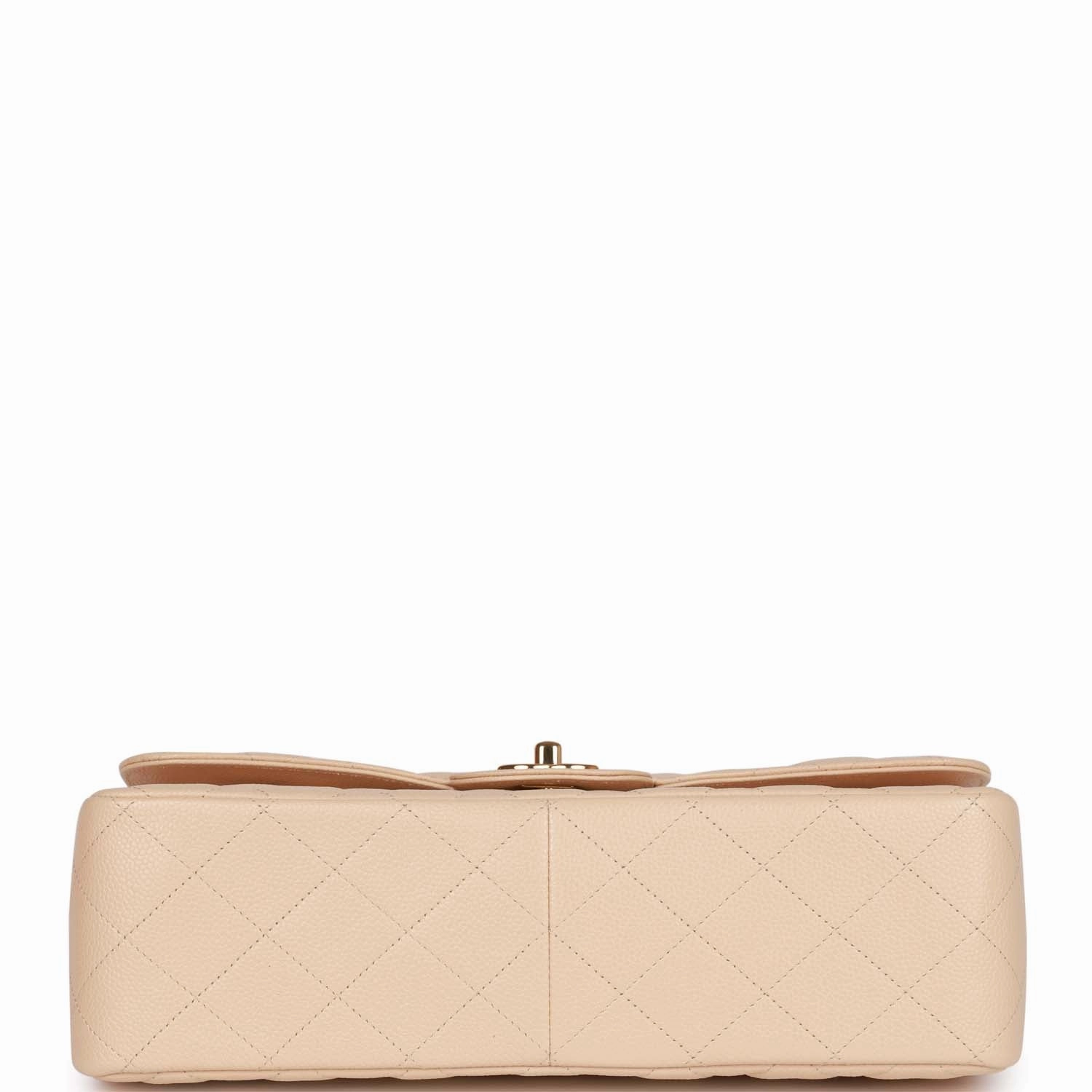 Pre-owned Chanel Jumbo Classic Double Flap Bag Beige Caviar Gold Hardware