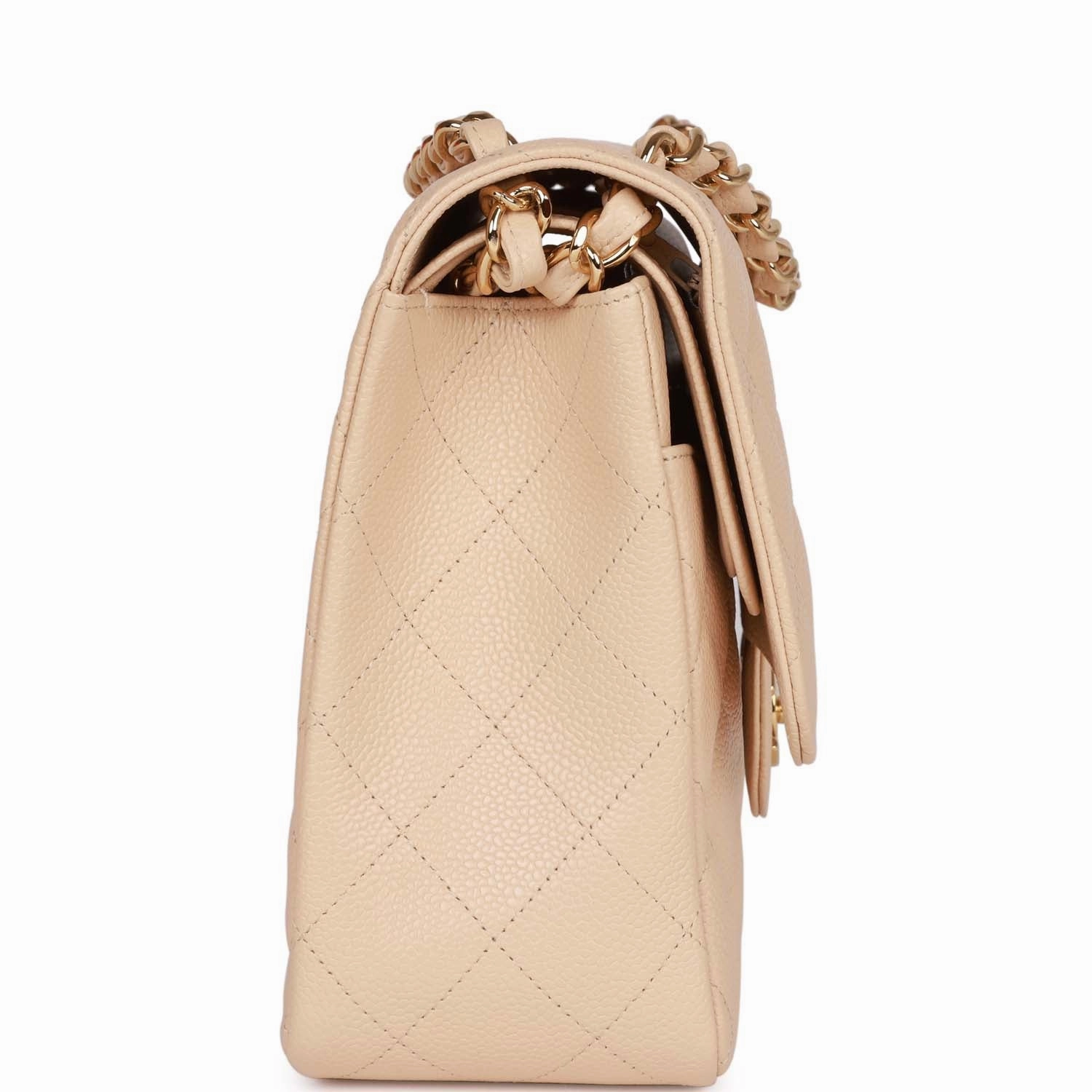 Pre-owned Chanel Jumbo Classic Double Flap Bag Beige Caviar Gold Hardware