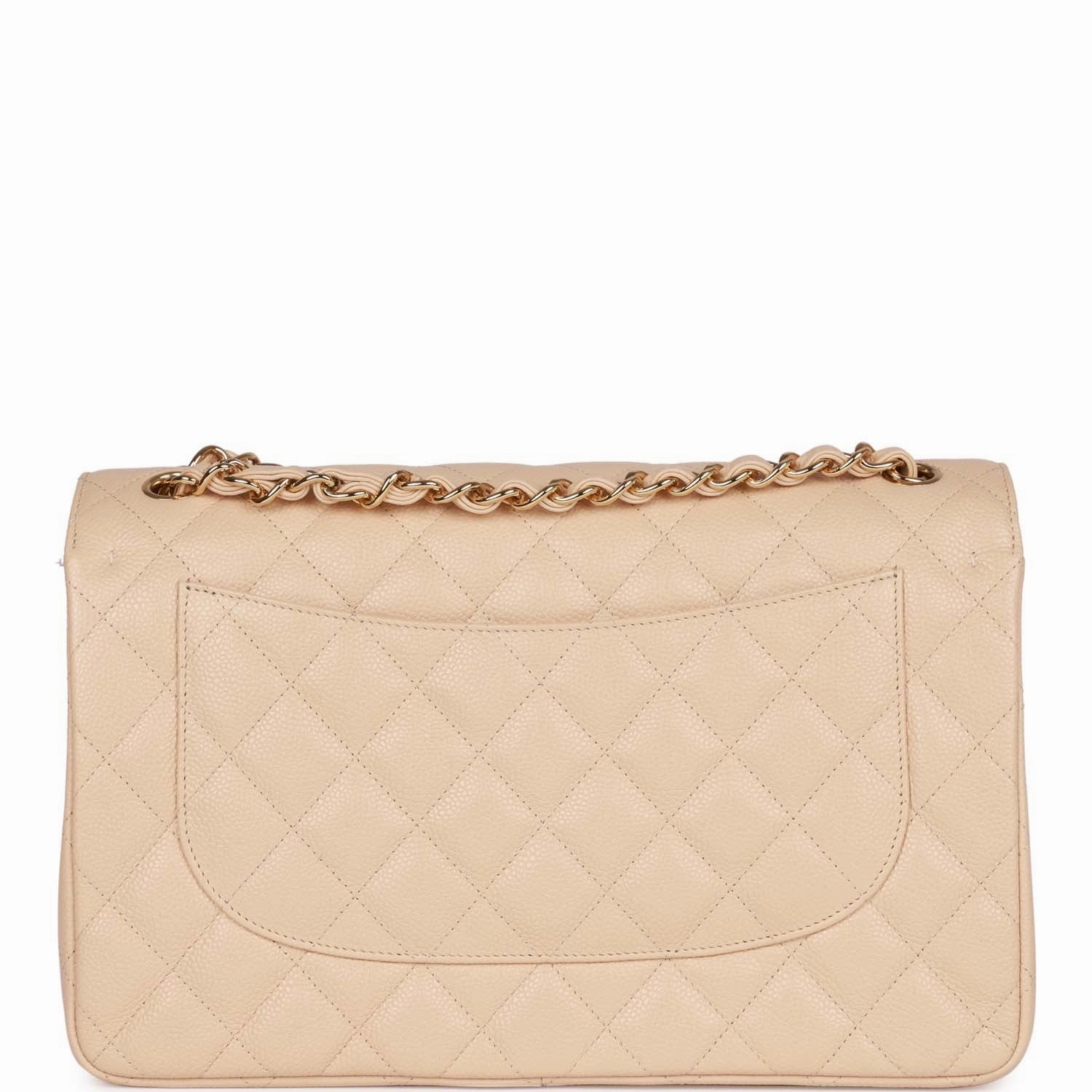Pre-owned Chanel Jumbo Classic Double Flap Bag Beige Caviar Gold Hardware