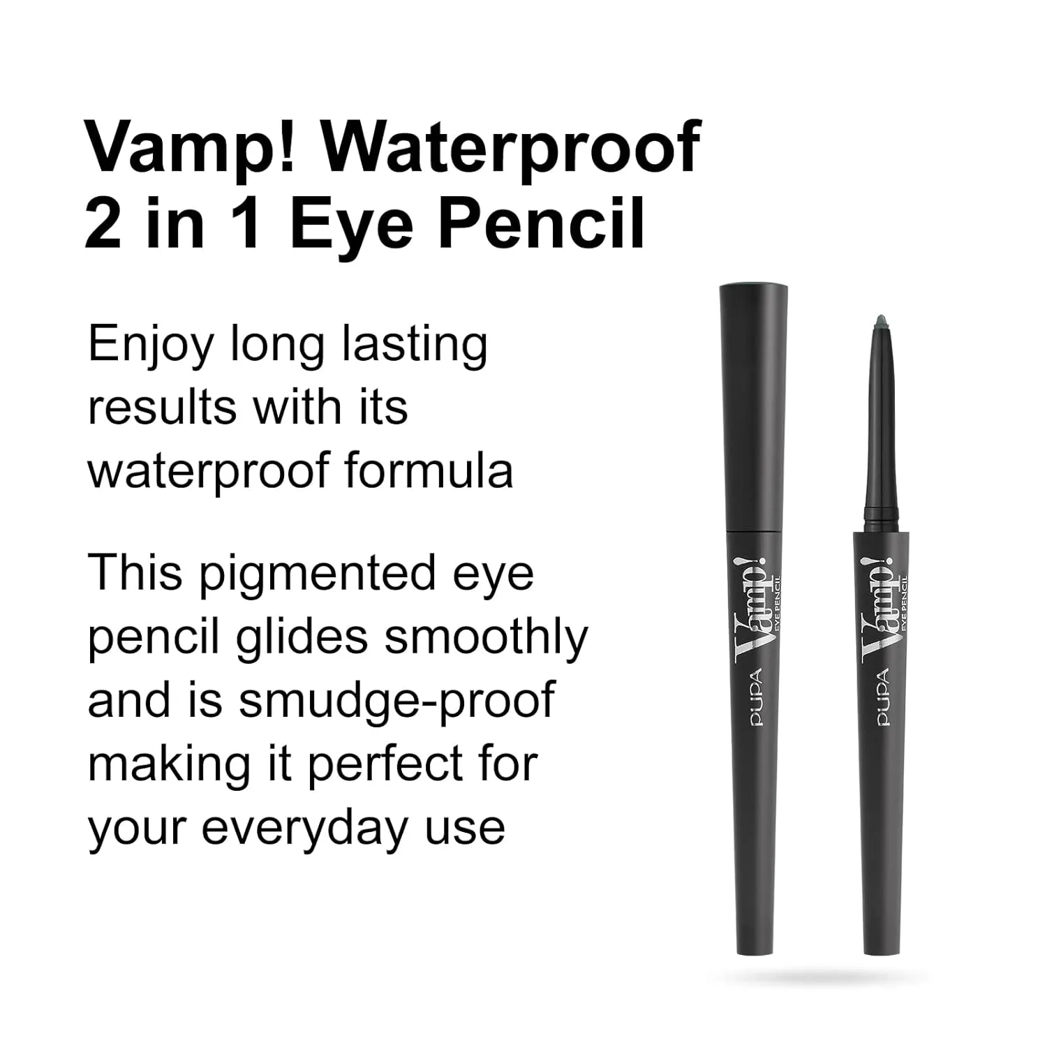 PUPA Milano Vamp! Waterproof Eye Pencil 300 Mysterious Green - Rich, Cream Liner Pencil to Make Eyes Pop - Long Lasting, Smudge, Tear, Sweat, and Waterproof Formula - 0.12 oz