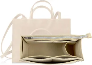 Purse Organizer Compatible with Telfar Bag Medium, Tote Bags Organizer Insert with Silver Zipper Pouch, 3MM Premium Felt Insert for Handbag, Sturdy and Durable (For Telfar Medium Shopping Bag, Beige)