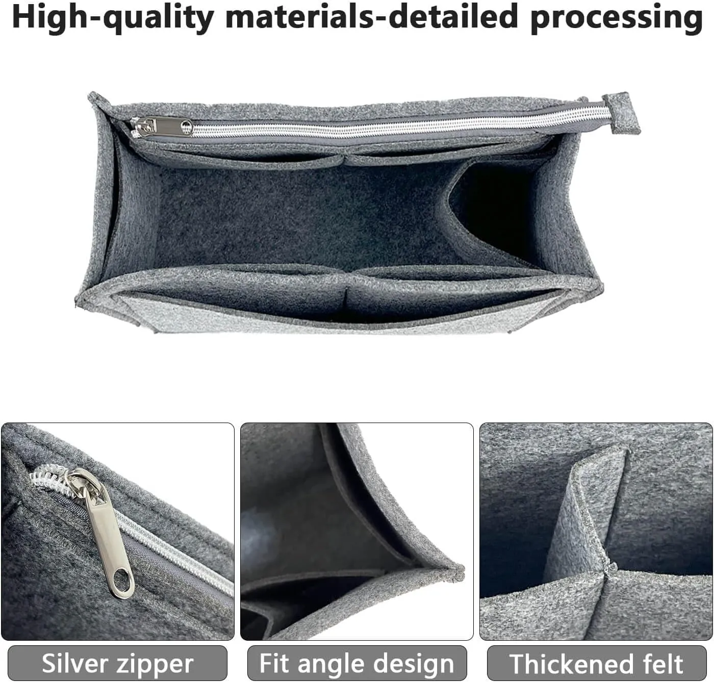 Purse Organizer Compatible with Telfar Bag Medium, Tote Bags Organizer Insert with Silver Zipper Pouch, 3MM Premium Felt Insert for Handbag, Sturdy and Durable (For Telfar Medium Shopping Bag, Beige)