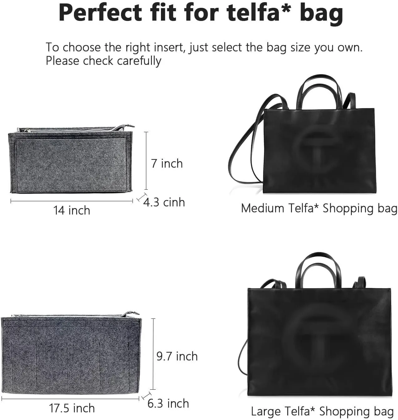 Purse Organizer Compatible with Telfar Bag Medium, Tote Bags Organizer Insert with Silver Zipper Pouch, 3MM Premium Felt Insert for Handbag, Sturdy and Durable (For Telfar Medium Shopping Bag, Beige)