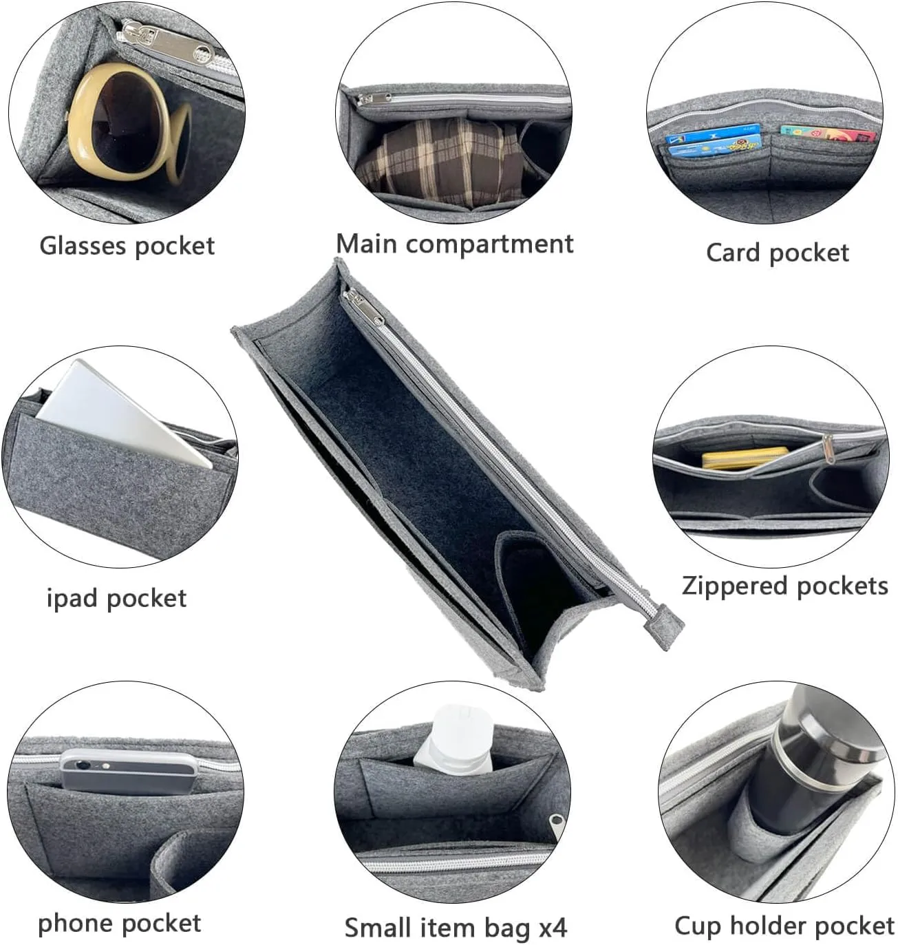 Purse Organizer Compatible with Telfar Bag Medium, Tote Bags Organizer Insert with Silver Zipper Pouch, 3MM Premium Felt Insert for Handbag, Sturdy and Durable (For Telfar Medium Shopping Bag, Beige)