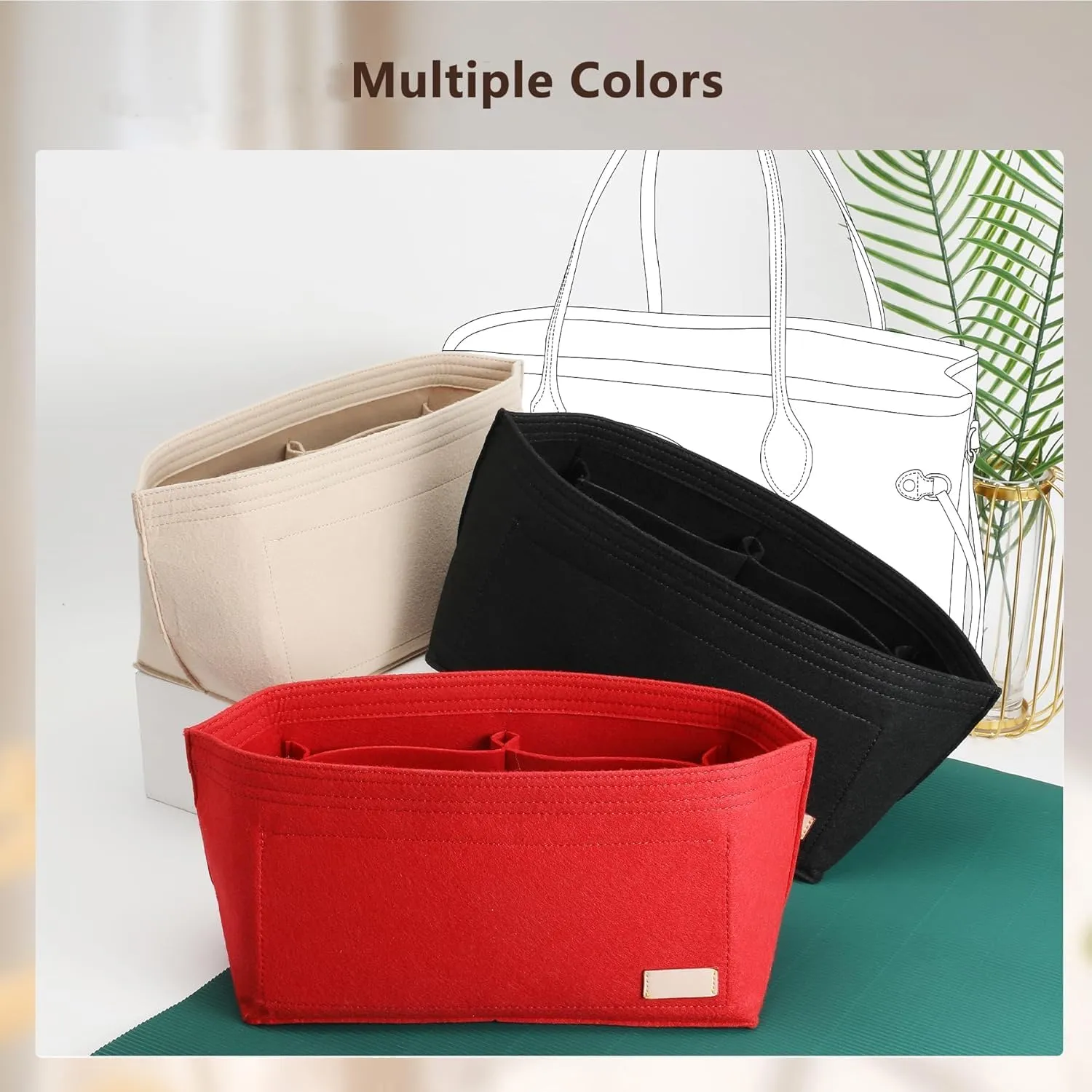 Purse Organizer Insert Compatible with Neverfull GM and More, Bag Liner Shaper for Tote Handbags, Beige, XL