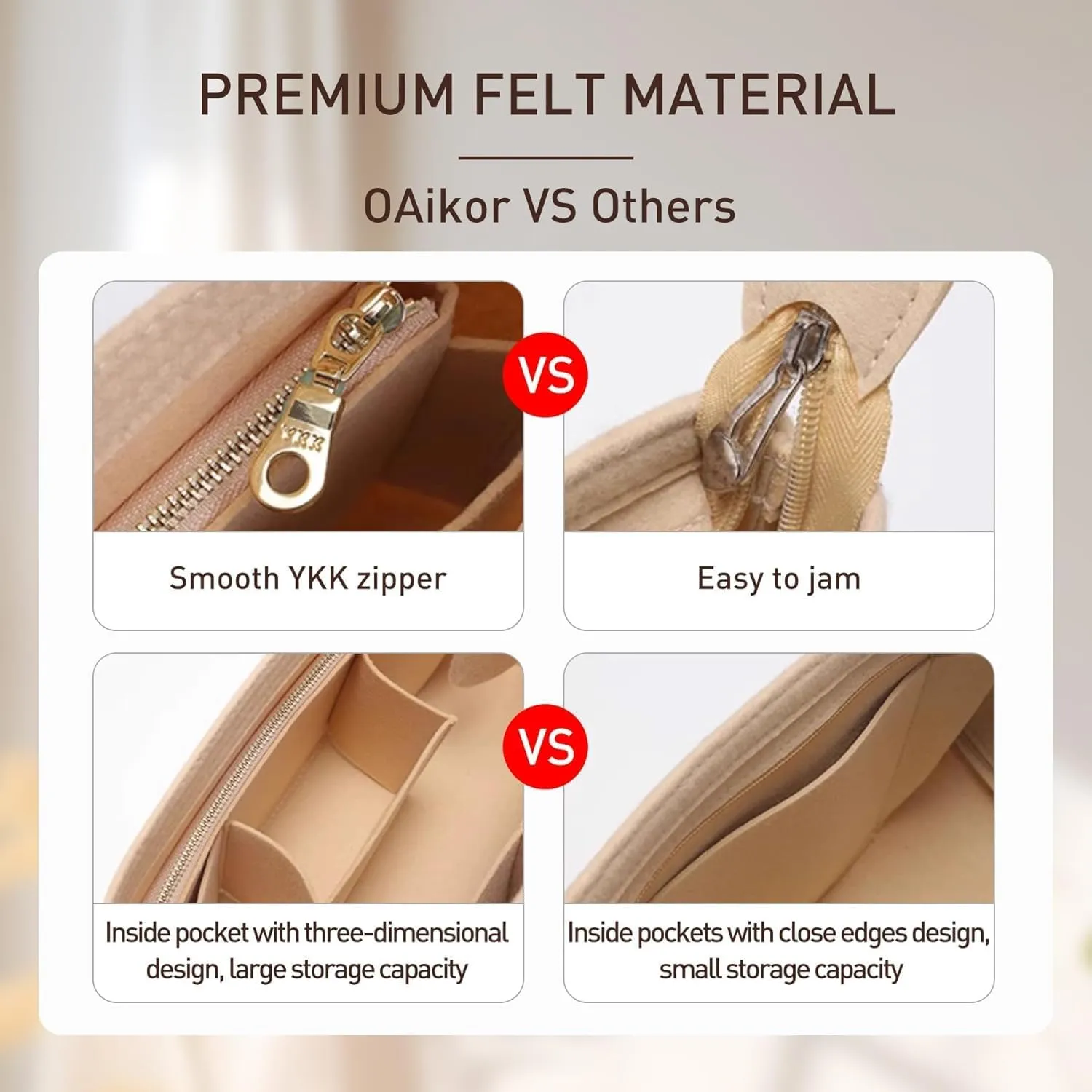 Purse Organizer Insert Compatible with Neverfull GM and More, Bag Liner Shaper for Tote Handbags, Beige, XL