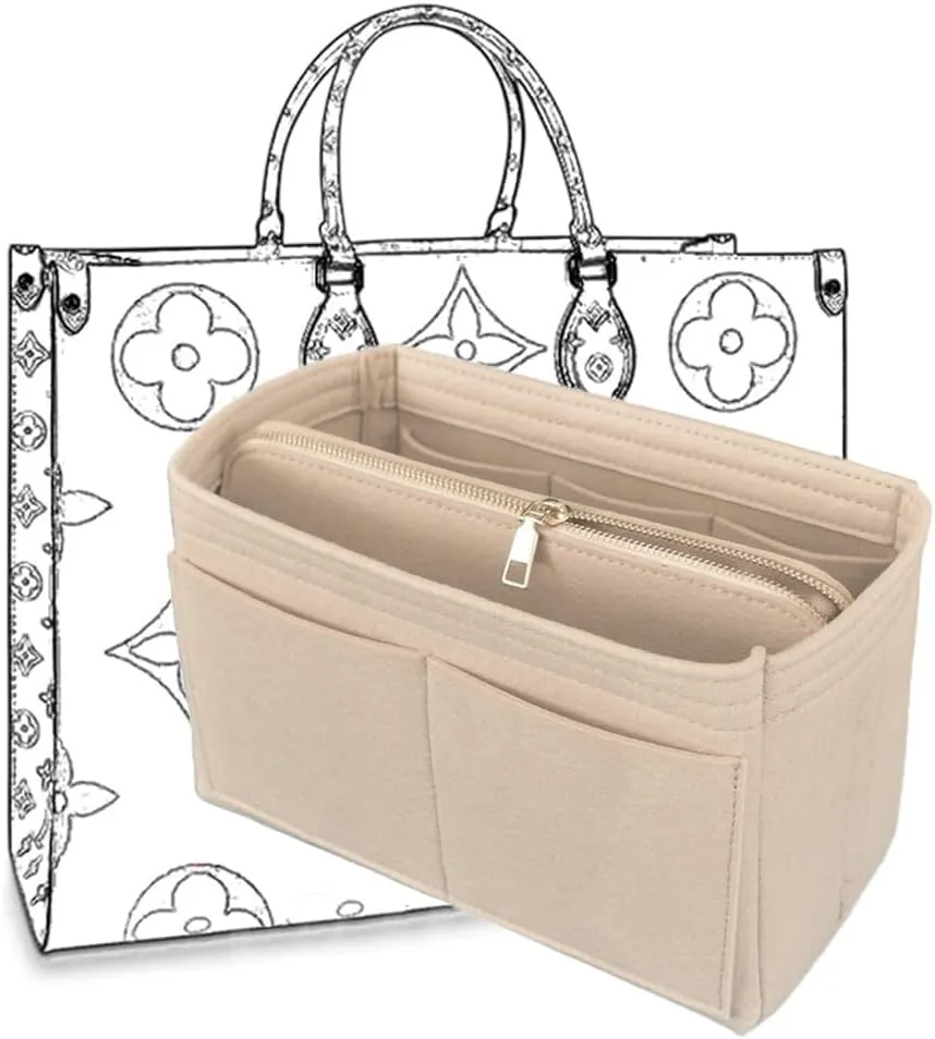 Purse Organizer Insert，Lady Purse Organizer，Handbag divider organize，Tote Purse Insert Bag Perfect for Handbagand More (Beige, M)