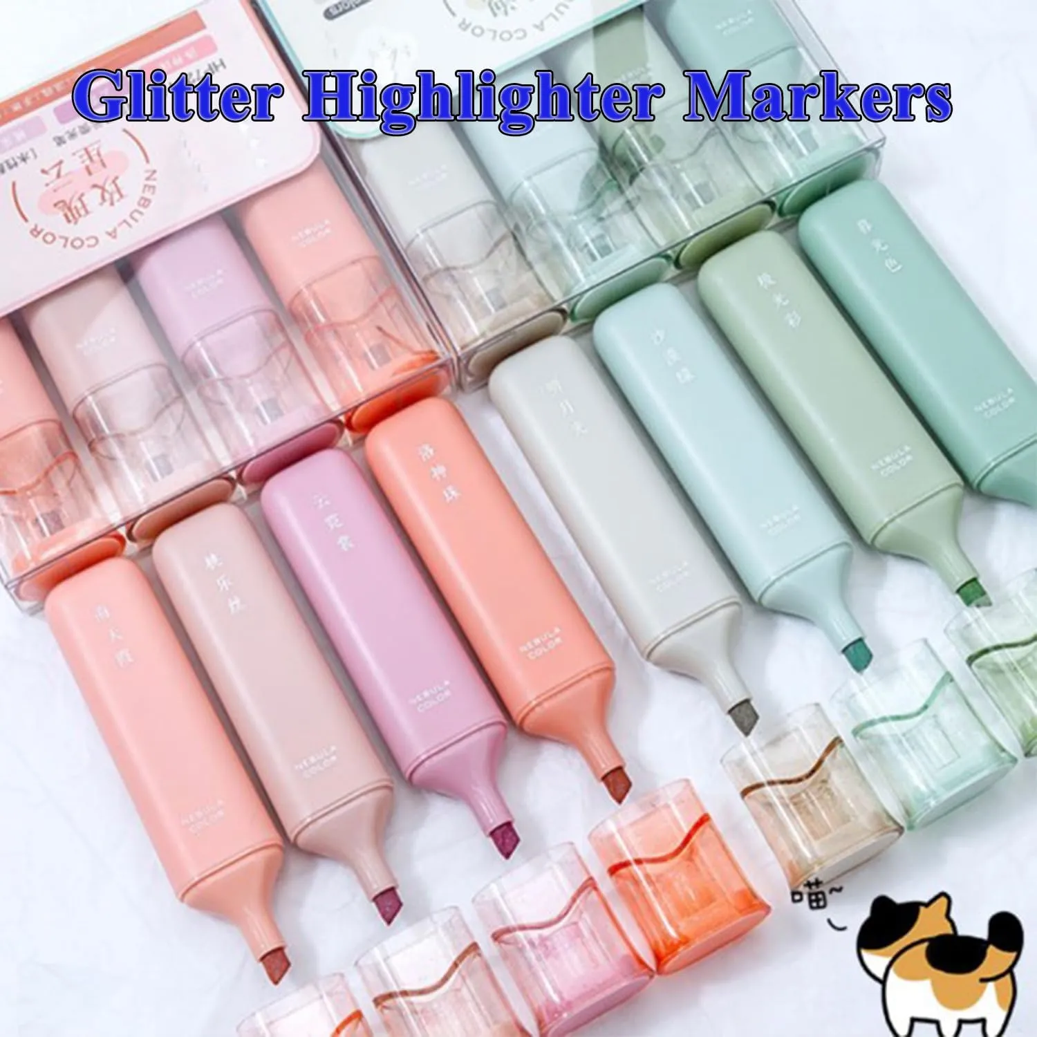 RJDJ Nebula Color Glitter Highlighter, Nebula Glitter Highlighter Pen, Glitter Highlighter Markers, Glitter Highlighter Pens, Sparkly Smooth Line Width Marker Pen for DIY, Note-Taking Diary (3Set)