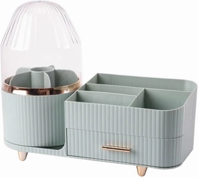 Rotating Cosmetic Storage Box Holder Desktop Makeup Brushes Organizer Countertop Portable Lipstick Eyeliner Stand Boxes(Green)