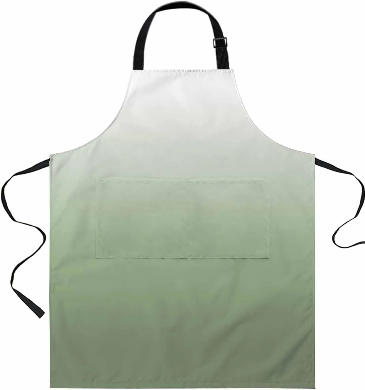 Sage Green Waterproof Apron With Pockets, Abstract Gradient Minimalist Ombre Modern Kitchen Chefs Bib Cooking BBQ Grill Bake Adjustable Aprons for Women/Kids Home Garden Grooming Painting Gardening