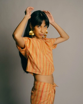 SALLY Top - Pink Yellow Stripes