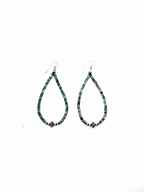 Santo Domingo Green Turquoise Heishi Loop Earrings