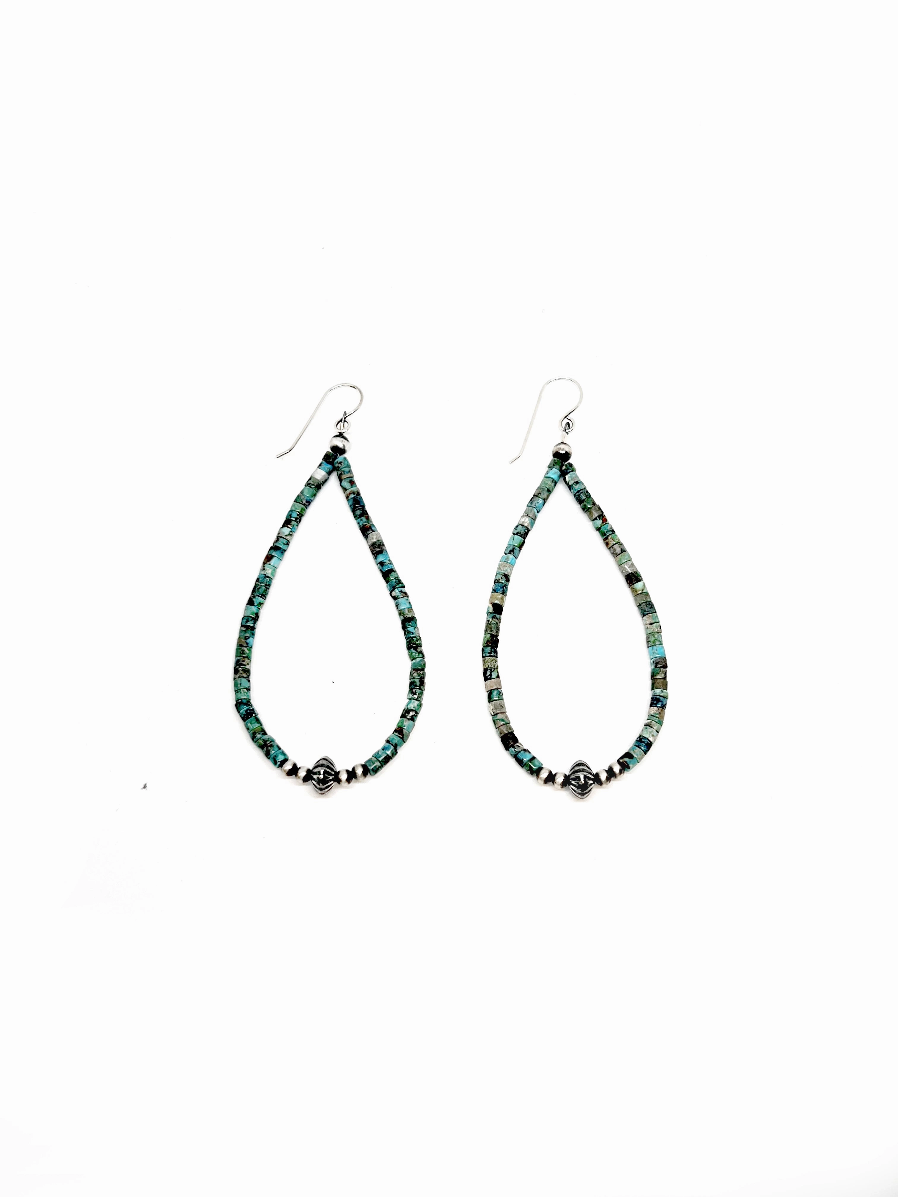 Santo Domingo Green Turquoise Heishi Loop Earrings