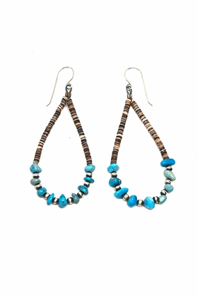 Santo Domingo Turquoise and Pen Shell Heishi Loop Earrings