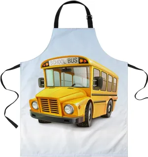 School Bus Waterproof Apron With Pockets, Kitchen Chefs Bib Cooking BBQ Grill Bake Adjustable Aprons for Women Home Garden Grooming Painting Gardening Modern Yellow Truck Back to School