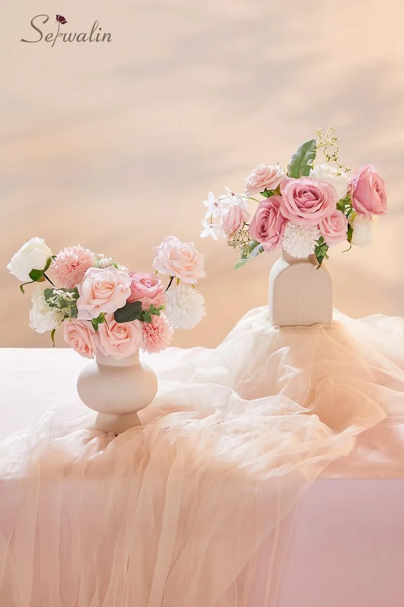 Serwalin Artificial Flowers Fake Silk Flowers for DIY Wedding Bouquets Cake Decoration Mixed Roses Combo Blush Pink and White Flower Centerpieces Arrangements for Party Table Chair Decor