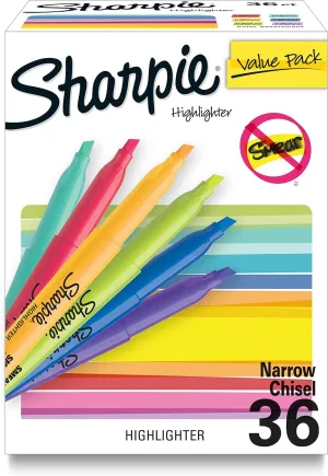 SHARPIE Pocket Highlighters Narrow Chisel Tip 12 Assorted Fashion Colors 36 Count