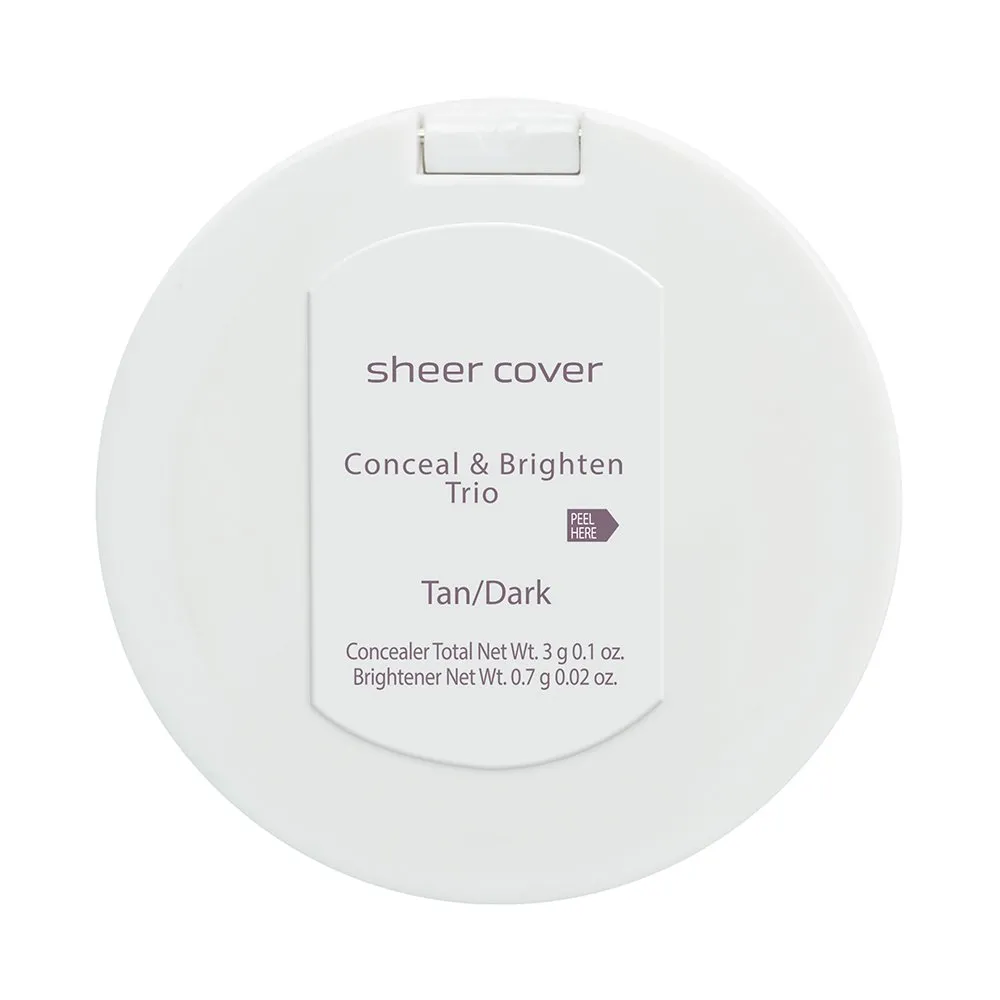 Sheer Cover – Flawless Face Kit – Perfect Shade Mineral Foundation – Conceal & Brighten Highlight Trio – with FREE Foundation Brush and Concealer Brush – Dark Shade – 4 Pieces