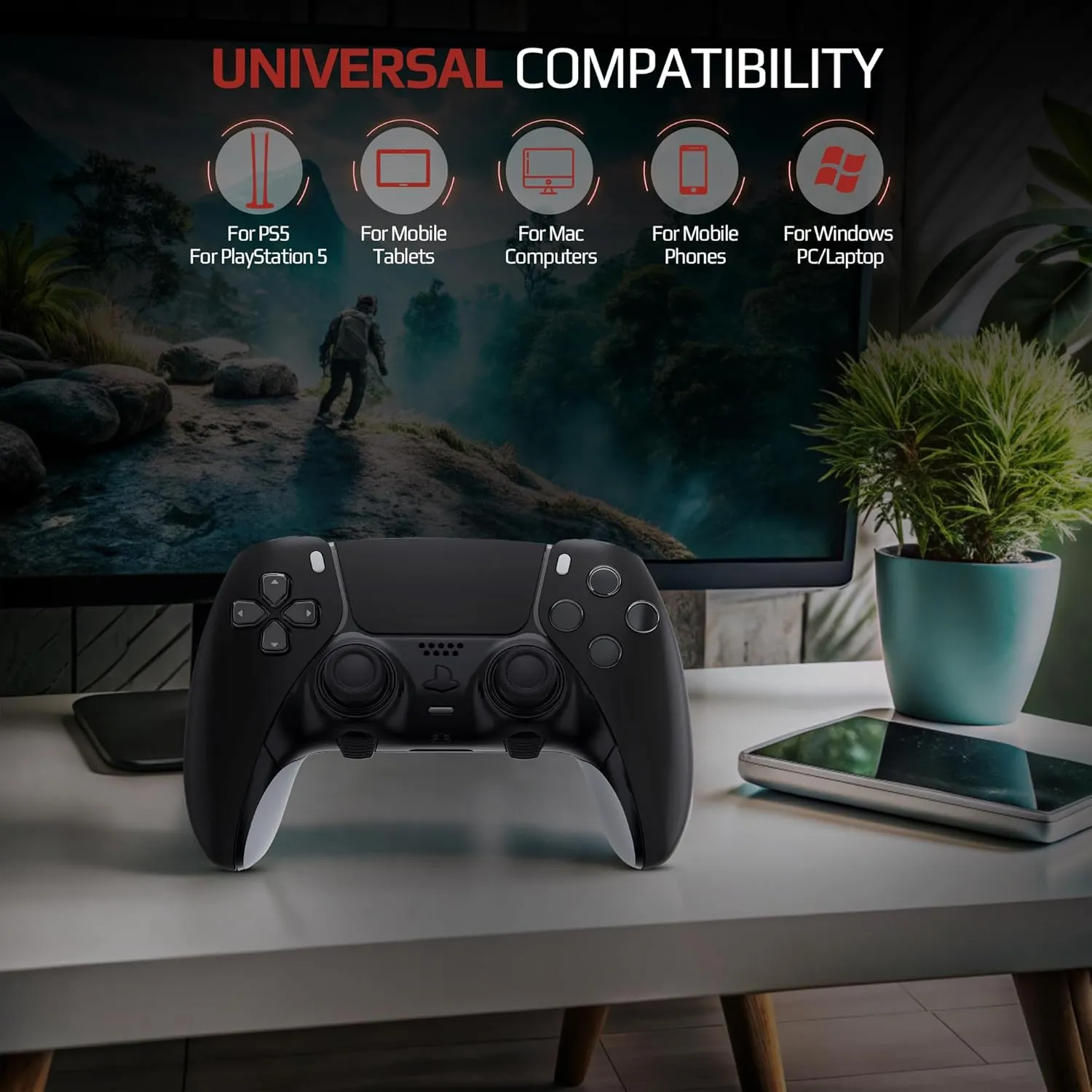 Silent Modz Edge Custom Controllers Compatible with PS5, PC & Mobile Gaming - Wireless, Paddles, Trigger Stops, Handcrafted in USA (Black Soft Touch)
