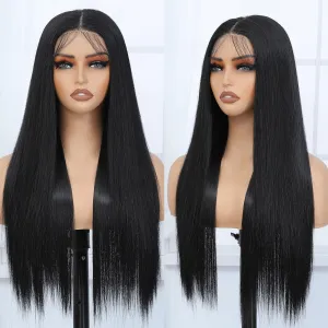 Silk Straight Synthetic Lace Front Wig Pre Plucked Wear And Go Glueless Wig HD Synthetic Lace Front Wigs for Women 180 Density 26 inch Black Natural Looking Hair (Black)