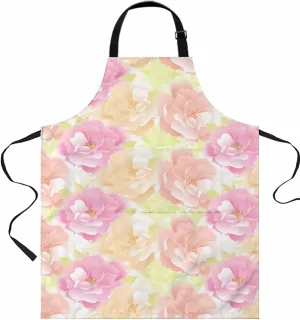 Spring Floral Waterproof Apron With Pockets,Colorful Pink Rose Flower Botanical Summer Kitchen Chefs Bib Cooking BBQ Grill Bake Adjustable Aprons for Women/Kids Home Garden Grooming Painting Gardening