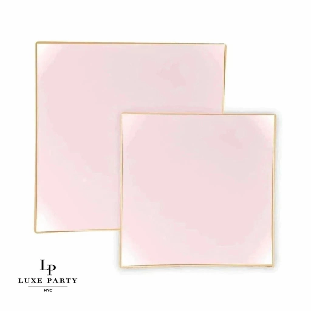 Square Coupe Blush • Gold Plastic Plates | 10 Pack