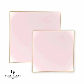 Square Coupe Blush • Gold Plastic Plates | 10 Pack