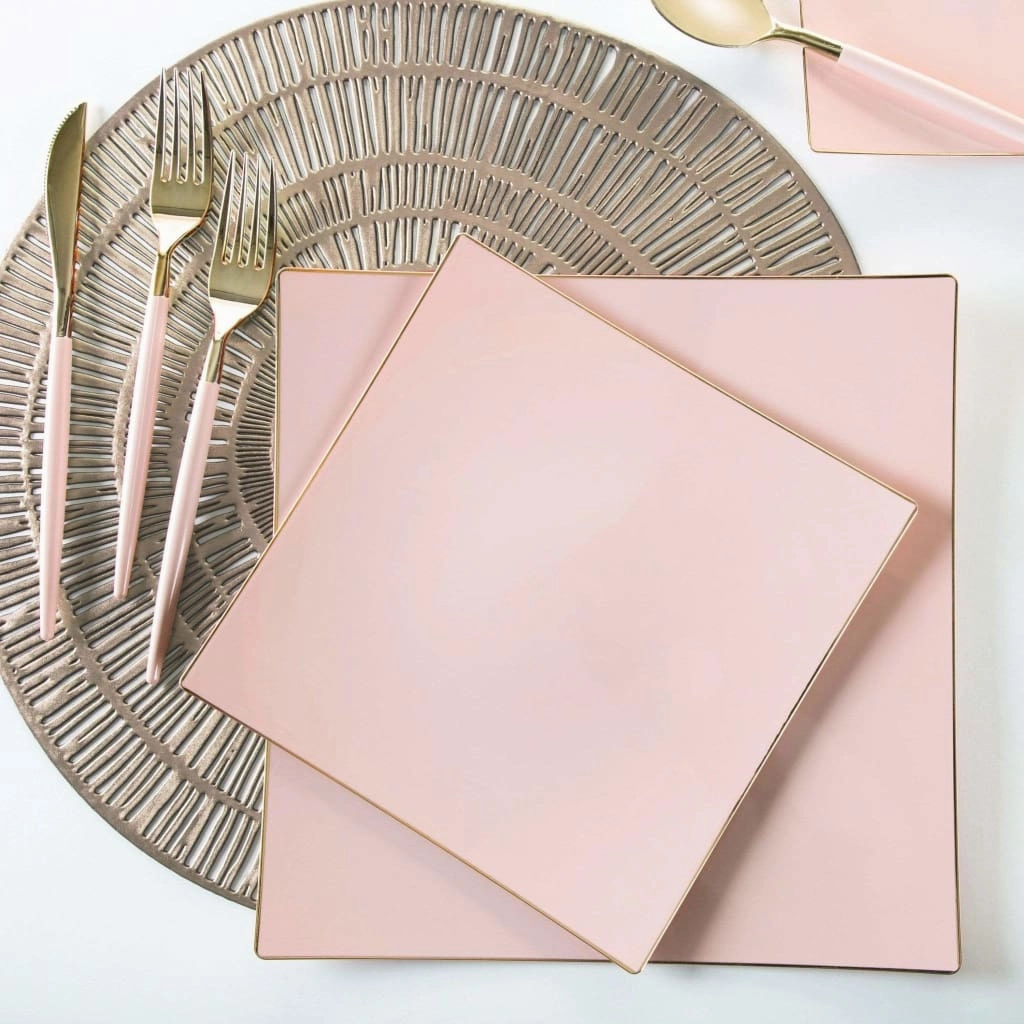 Square Coupe Blush • Gold Plastic Plates | 10 Pack