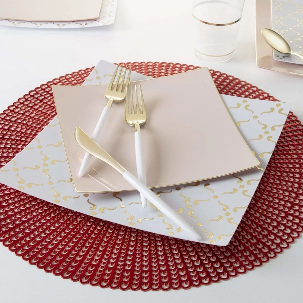 Square Coupe Blush • Gold Plastic Plates | 10 Pack