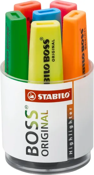 STABILO Highlighter BOSS ORIGINAL - Round Box of 6 - Yellow, Green, Orange, Red, Pink, Blue