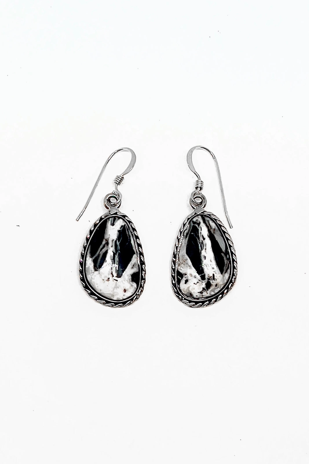 Terry Wood Navajo White Buffalo Teardrop Earrings