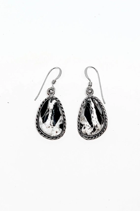 Terry Wood Navajo White Buffalo Teardrop Earrings