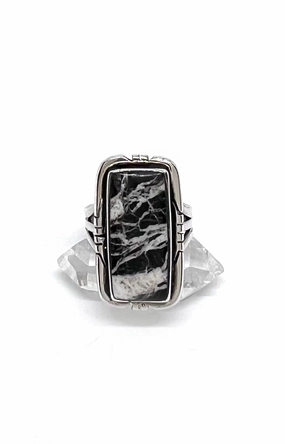 Terry Wood Rectangular White Buffalo Ring (Size 6 1/2)
