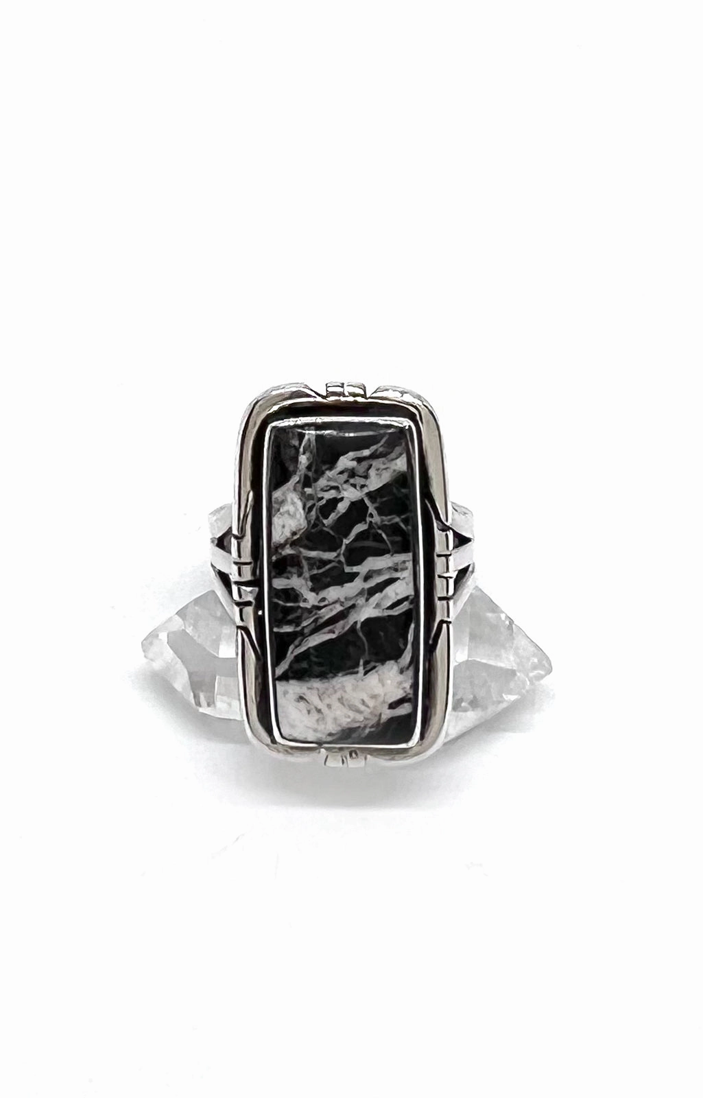 Terry Wood Rectangular White Buffalo Ring (Size 6 1/2)