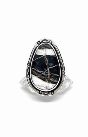 Terry Wood Tear Drop White Buffalo Ring (Size 9)