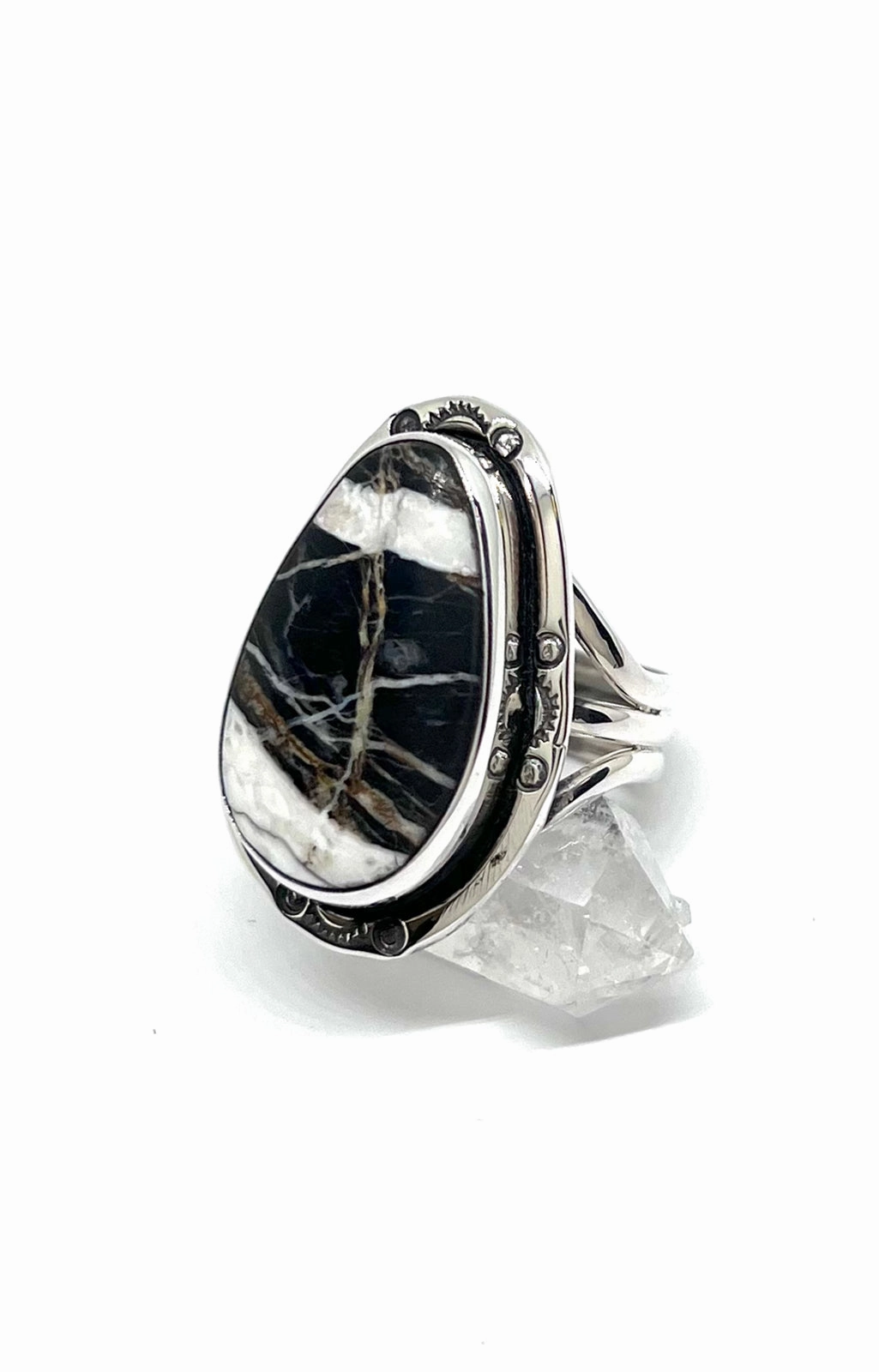 Terry Wood Tear Drop White Buffalo Ring (Size 9)