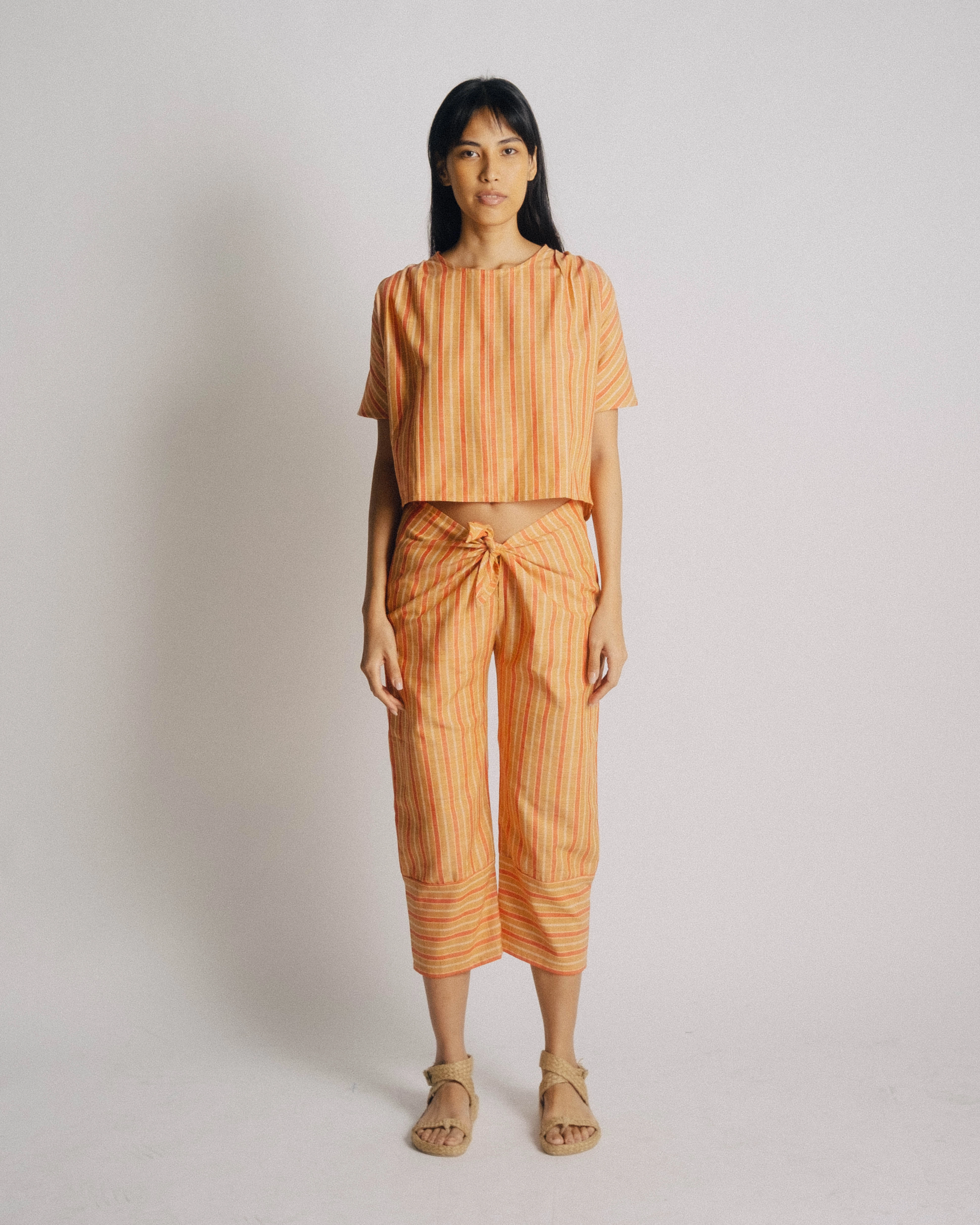 Tie Trousers - Pink Yellow Stripes