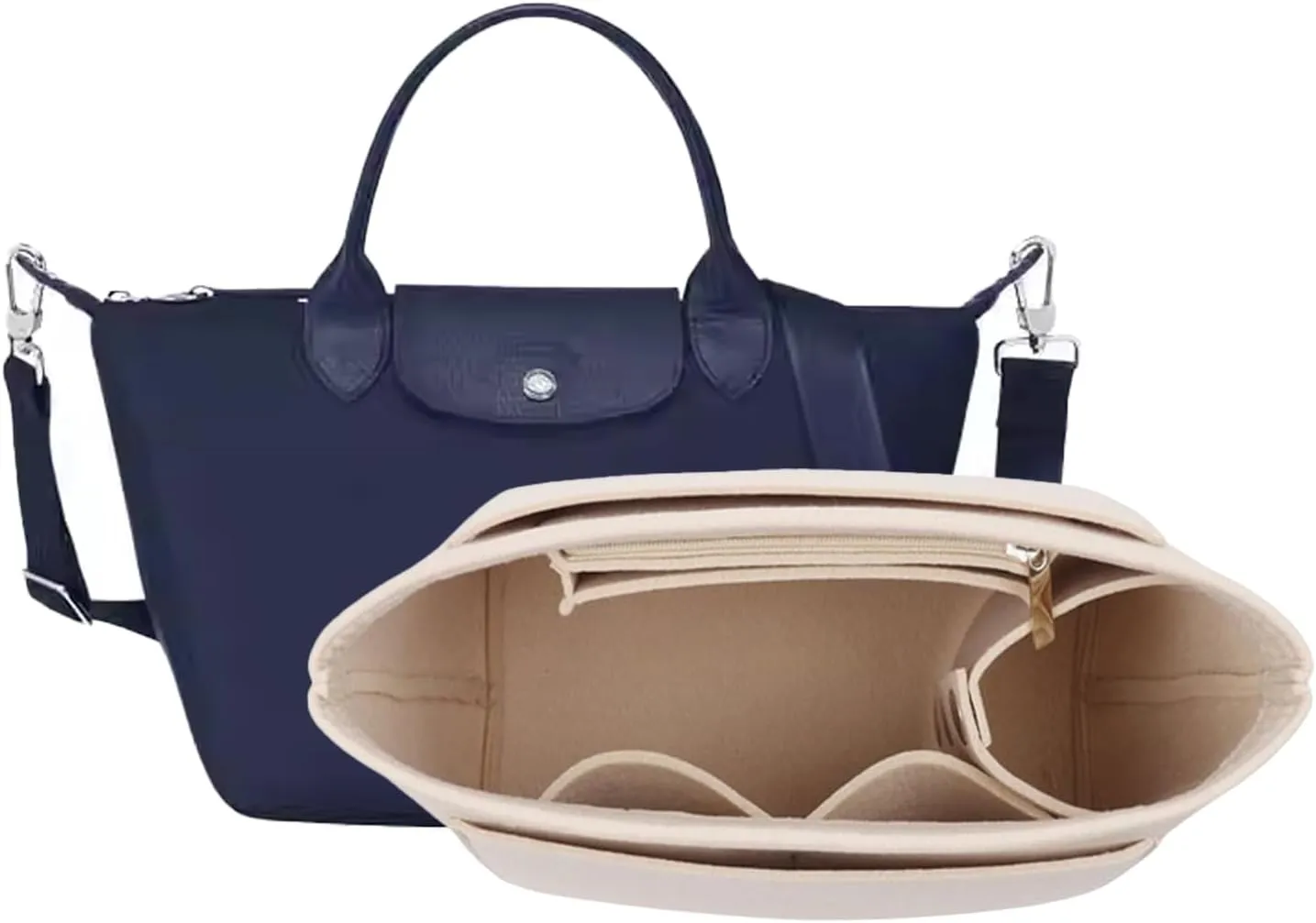 Tote organizer, Longchamp organizer insert for Longchamp Le Pliage Neo crossbody bag(M(14.5x5.9x9.8), Beige)