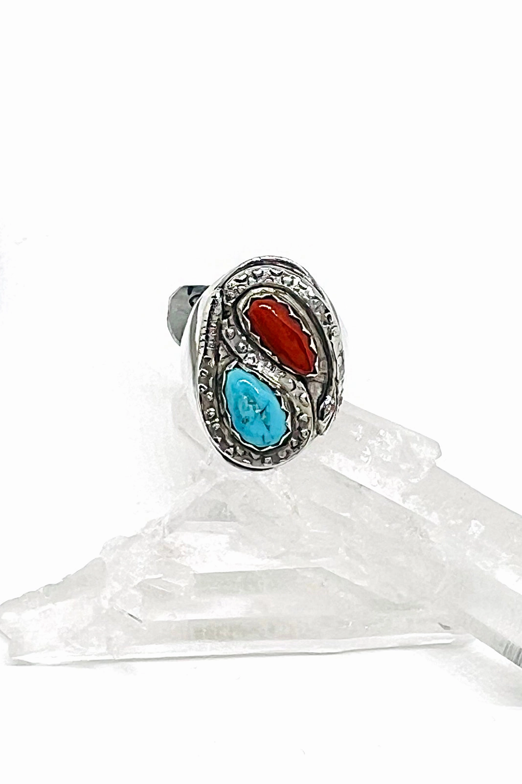 Turquoise and Coral Rattlesnake Ring (Size 10 ½)