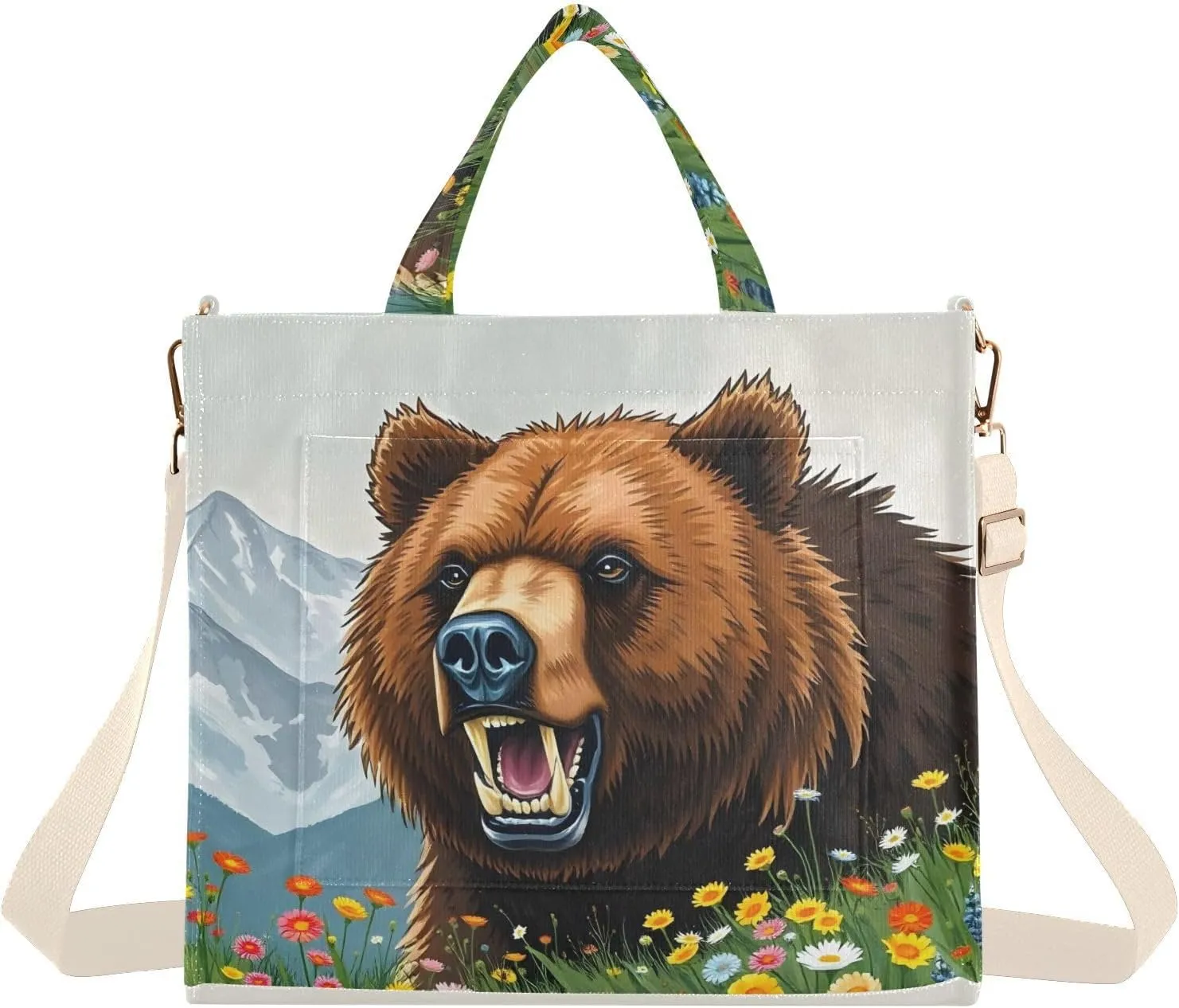 Tusk Bear Corduroy Tote Versatile Shoulder Bag for Women with Zipper Magnetic Clasp