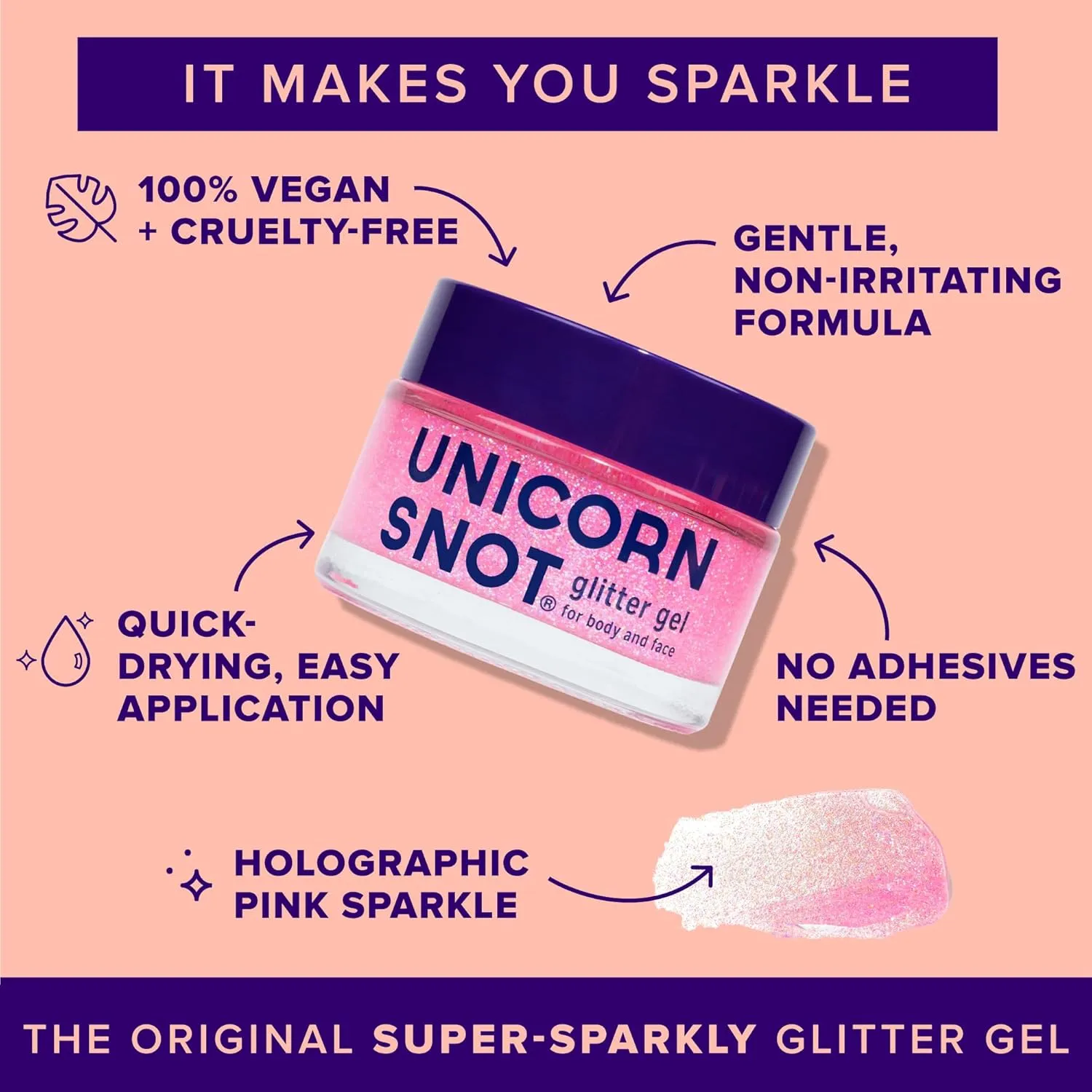 Unicorn Snot Face & Body Glitter - Cosmetic-Grade Holographic Glitter Gel - Makeup for Festivals, Raves, Anime Cosplay - Safe for Face, Easy Application & Removal, 1.7oz Pink (Flamingo)