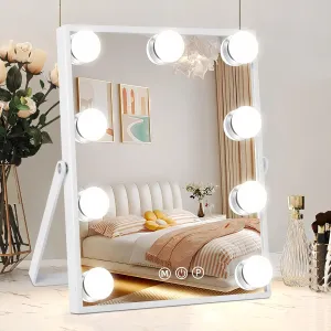 Vanity Mirror with Lights, Hollywood Vanity Makeup Mirror with Lights, Lighted Make Up Mirrors with 9 Dimmable Bulbs, Detachable 10X Magnification, Smart Touch Control, 3 Color Modes (12" L x 10" W)