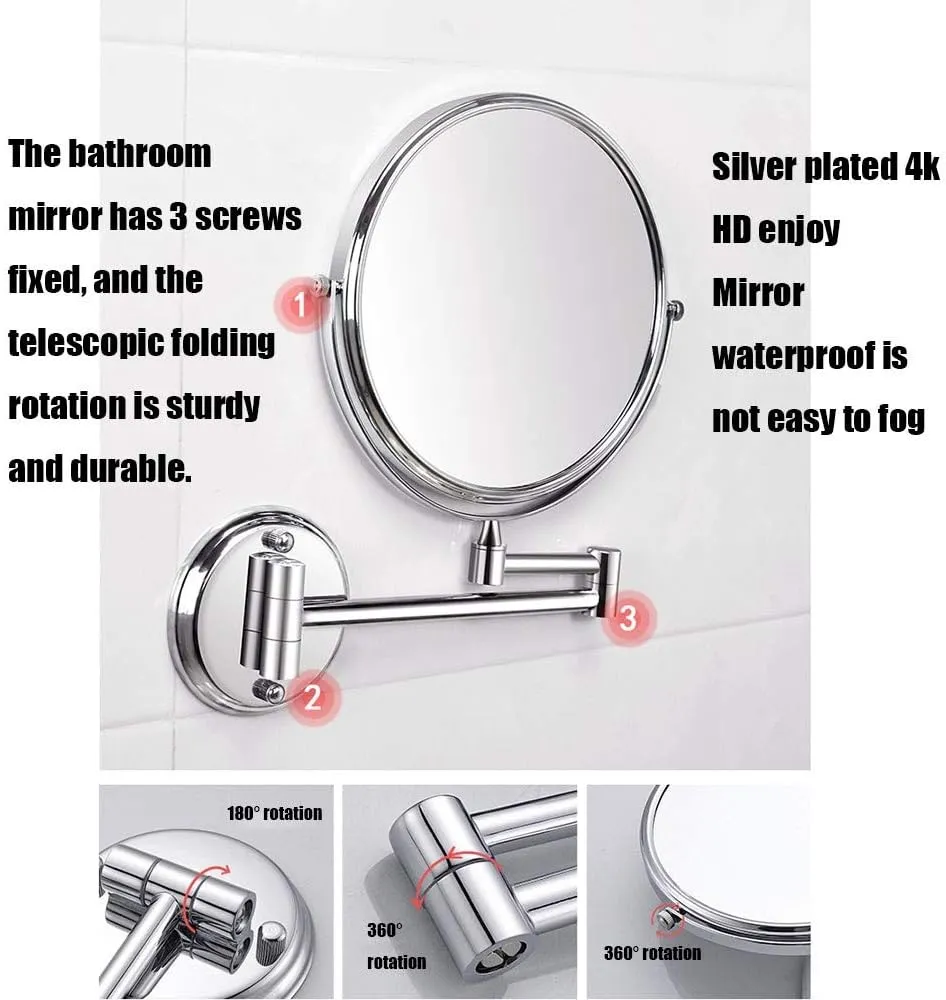 Vanity Mirror,Bathroom Mirror 3X/5X/10X Magnification,Double-Sided 8 Inch Wall Mounted Vanity Magnifying Mirror Swivel, Extendable,No Light