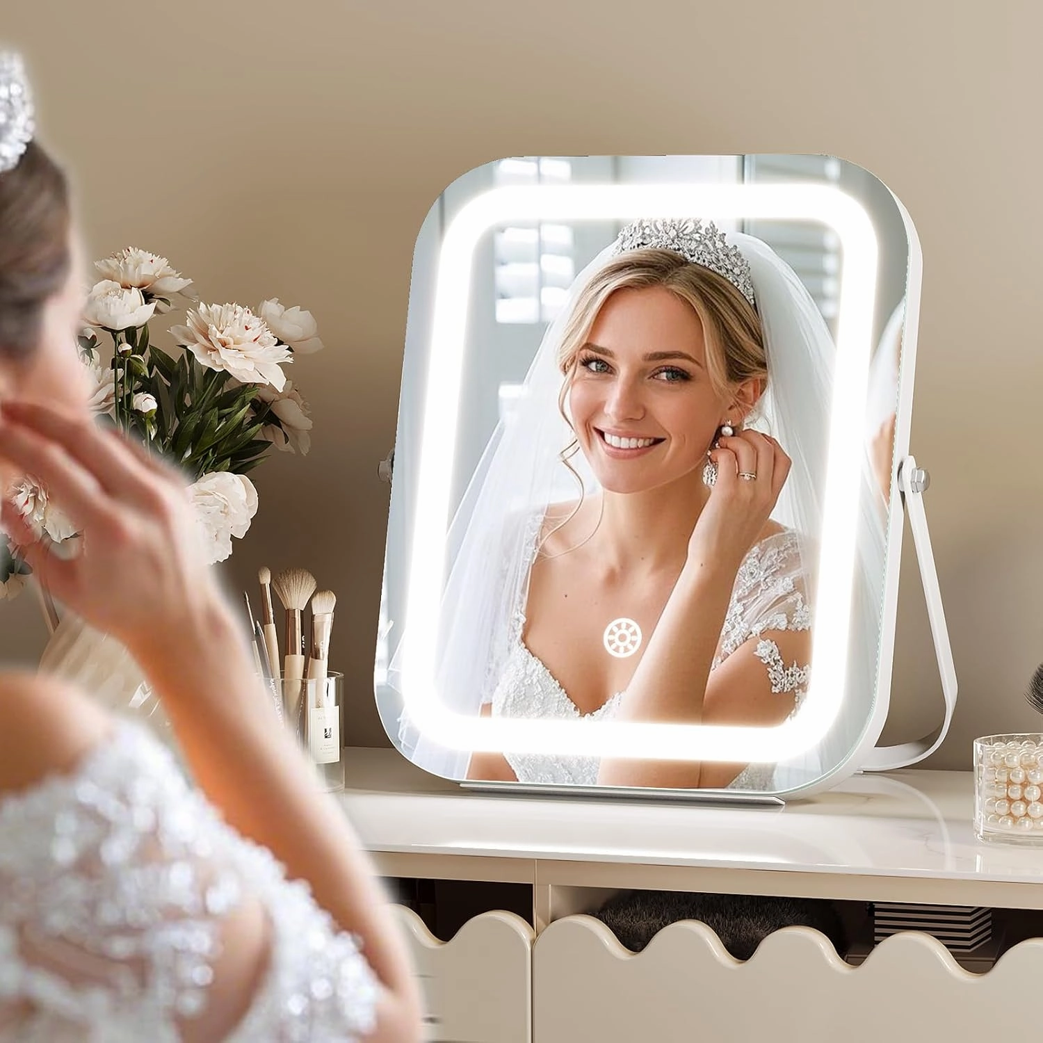 Vanity Mirror with Lights, 10" x 12" LED Makeup Mirror, Lighted Makeup Mirror with Lights, Smart Touch Control Dimmable 3 Modes Light, Lighted Up Mirror for Makeup Desk,Bedroom,Dressing Room