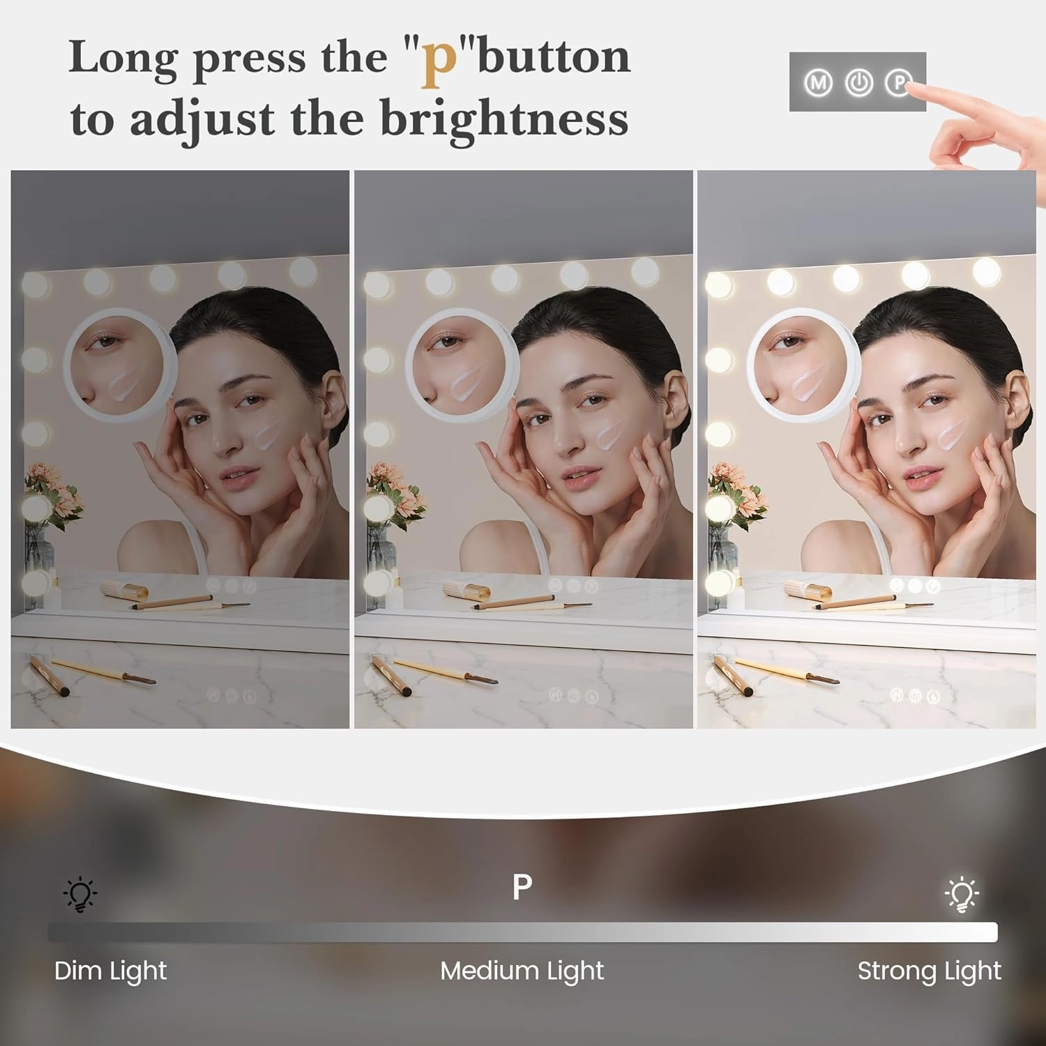Vanity Mirror with Lights, Equipped with 15 Adjustable LED Lights, Featuring 3X Magnification, Smart Touch Controls with Three Adjustable Color Modes, and a Sleek White Metal Frame for a Modern Look