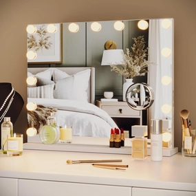 Vanity Mirror with Lights, Makeup Mirror with 15 Dimmable Led Bulbs 3 Color Lighted Makeup Mirror, Lighted Vanity Mirror with Touch Control for Vanity, Bedroom, Livingroom(23" x 18")