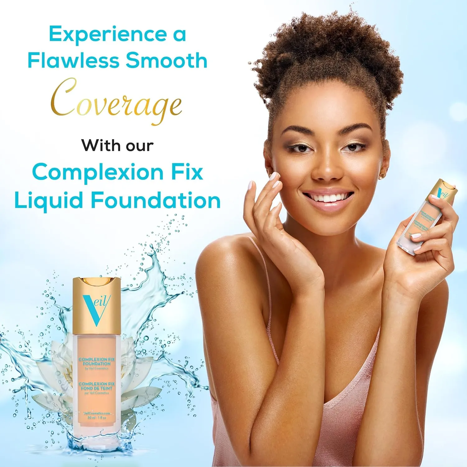 Veil Cosmetics Complexion Fix Liquid Foundation – Buildable Coverage – Water-Resistant, Hypoallergenic, Oil-Free, Cruelty-Free & Vegan – Lightweight & Brightening (1N Porcelain Neutral)